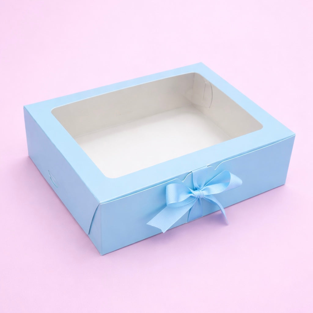 Caja 23x17x7cm Celeste con visor - MOM1V.4