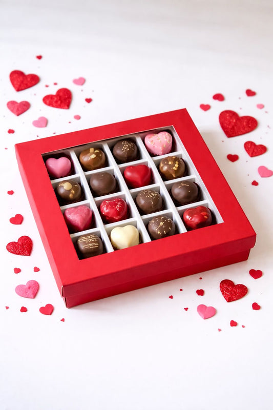 Caja 18x18x4cm p/ 16 bombones Rojo - BOM16H-PPV.2