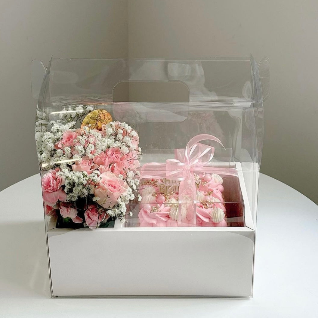 Caja 26.5x18x30cm - Blanco Cake box Transparente Acetato con Manija