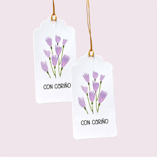 Tags “con cariño” Flores Lila - contiene 10 unidades - COD 641343