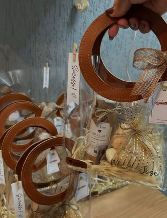 Bolsa PVC Cristal Manija de Cuerina Marrón - 20x12x24cm