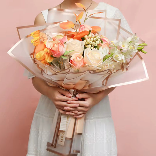 Papel Coreano con borde transparente y dorado NARANJA CLARO - 58x58cm - (Paq de 20 und)