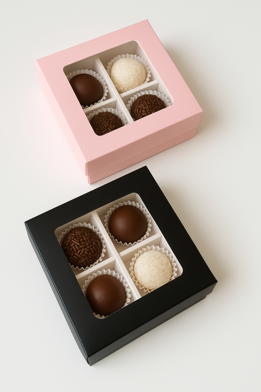 Caja 9.5x9.5x4cm p/ 4 bombones - Negro/Rosa