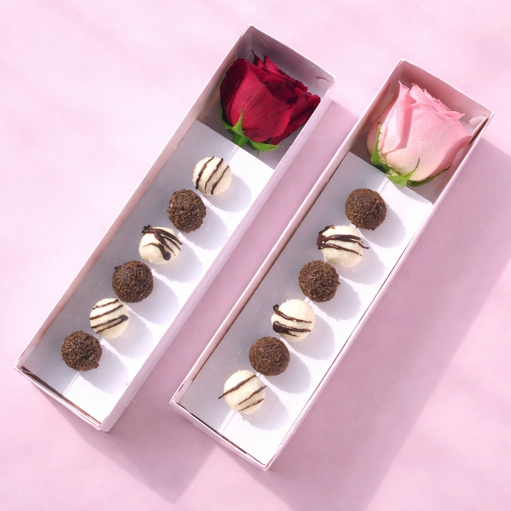 ROSE BOX - Caja para 1 rosa + 5 brigadeiro - COD 641156
