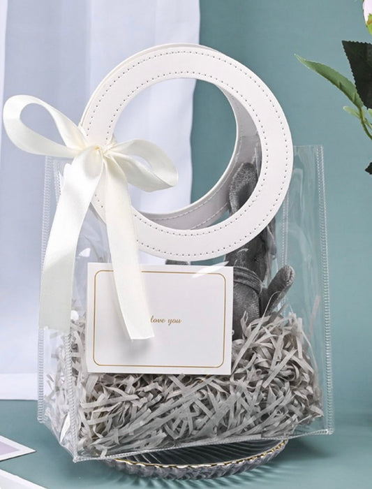 Bolsa PVC Cristal Manija de Cuerina Blanco - 20x12x24cm