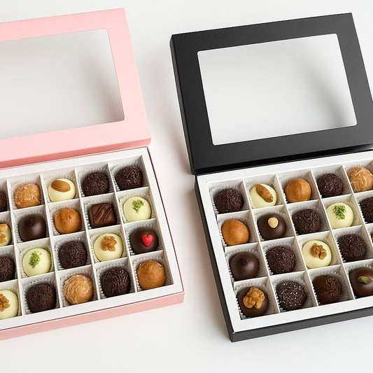 Caja 26x18x4cm p/ 24 bombones Negro/Rosa