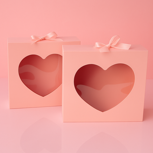 Caja Premium 25x25x8cm Corazón Rosa Desplegable c/ visor