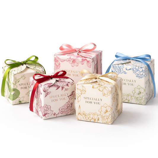 CAJA 7X7X7CM FLORAL C/ CINTA - (PAQUETE X 10 UND)