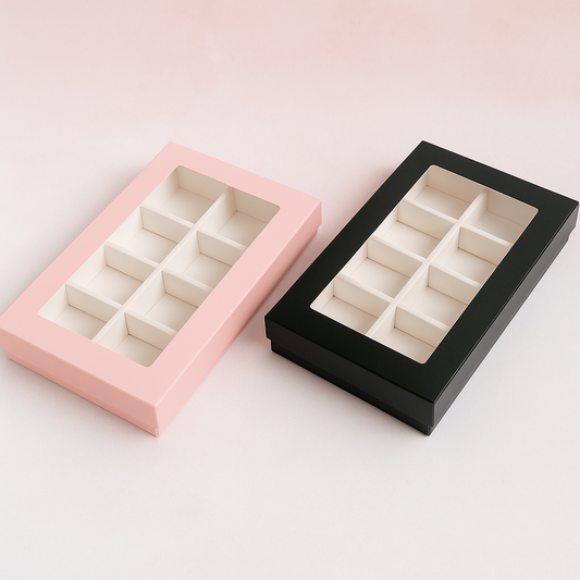 Caja 18x10x4cm p/ 8 bombones - Negro/Rosa