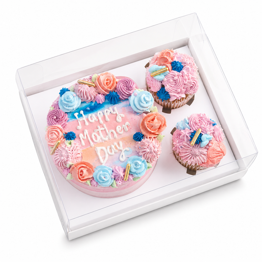 Caja 23x18x7cm Mini torta + 2 cupcakes