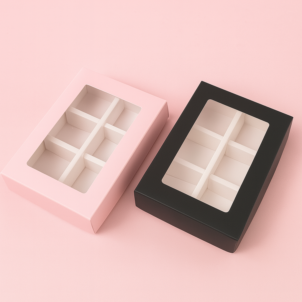 Caja 13.5x9.5x3.5cm p/ 6 bombones - Negro/Rosa