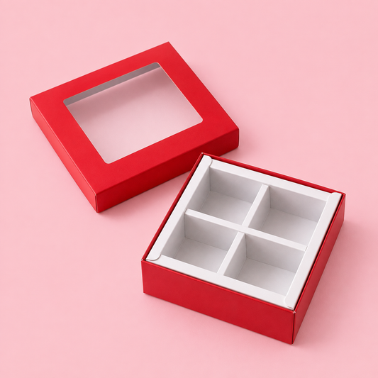 Caja 9.5x9.5x4cm p/ 4 bombones Rojo (Paquete x 5 und) - 642434