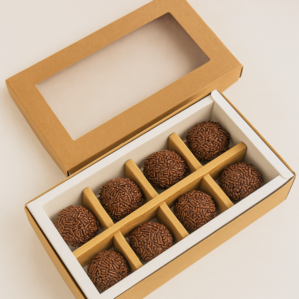 Caja 18x10x4cm p/ 8 bombones Kraft (paquete x 5 und)