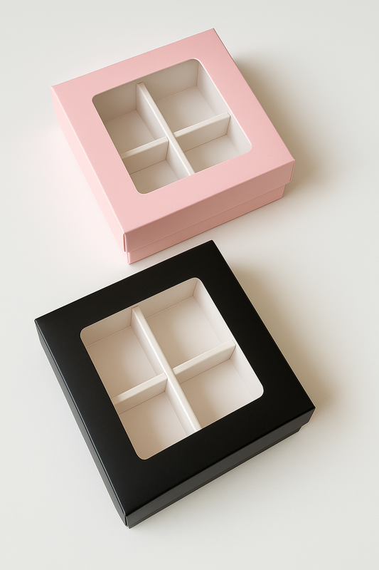 Caja 9.5x9.5x4cm p/ 4 bombones - Negro/Rosa