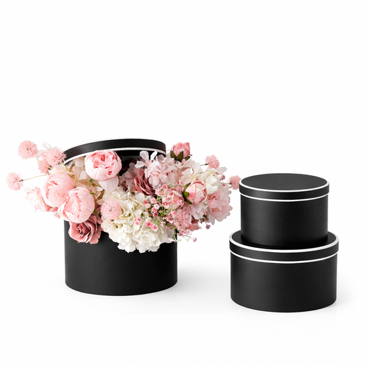 Caja Premium Redonda Negro con Borde Blanco