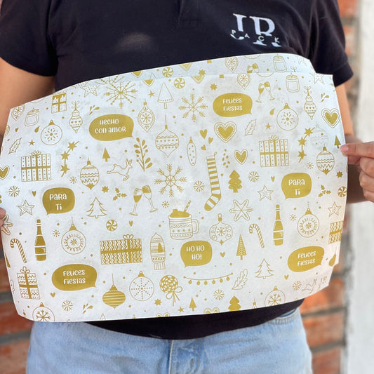 Papel Manteca Navidad Dorado 28x40cm (contiene 25 unidades)