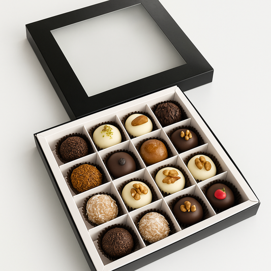 Caja 18x18x4cm p/ 16 bombones - Negro/Rosa COD 641767