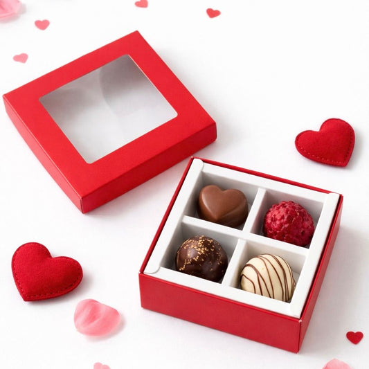 Caja 9.5x9.5x4cm p/ 4 bombones Rojo - BOM4H-PPV.2