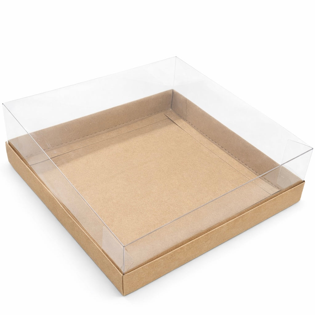 CAJA 25X25X8CM KRAFT CON TAPA DE ACETATO -COD 7054