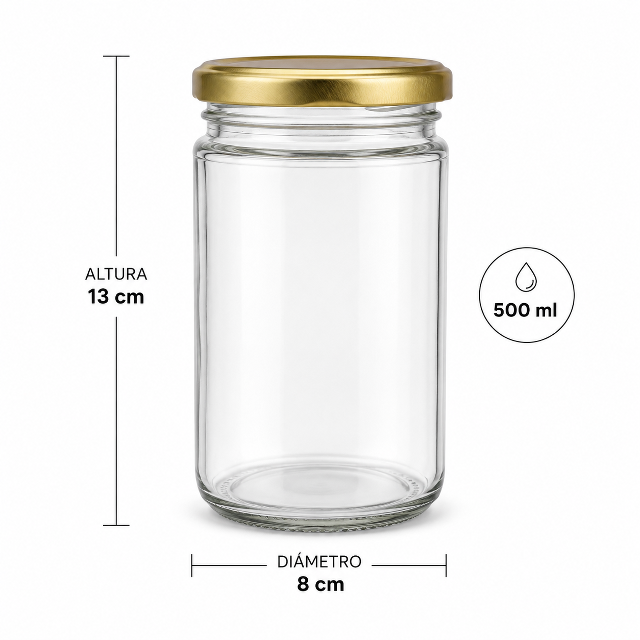 BOTELLA DE VIDRIO TAPA DORADA 500ML