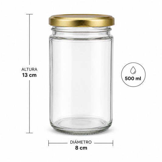 BOTELLA DE VIDRIO TAPA DORADA 500ML
