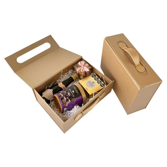 Caja Premium 28x20x9cm Maletín Dorado- Desplegable