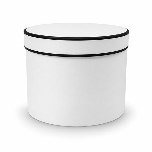 Caja Premium Redonda Blanco con Borde Negro mediano