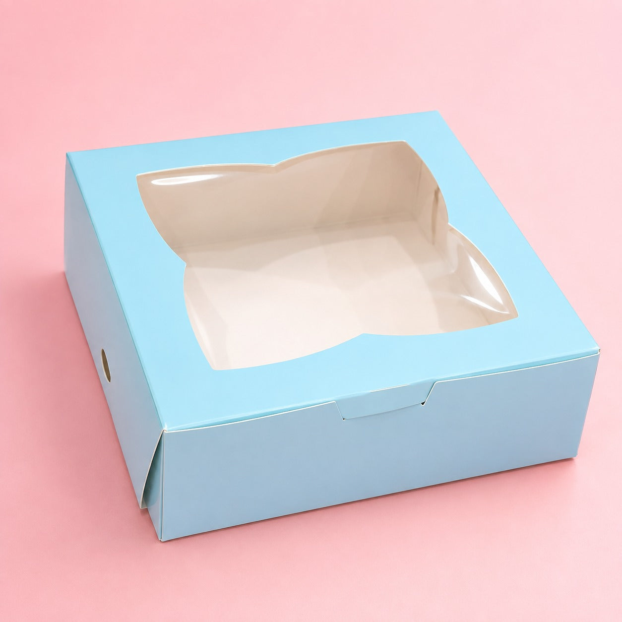 Caja 22x22x7cm celeste con visor - 640219