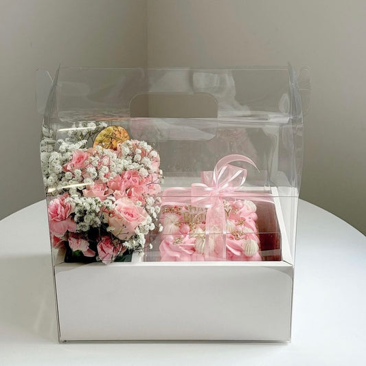 Caja 26.5x18x30cm - Blanco Cake box Transparente Acetato con Manija