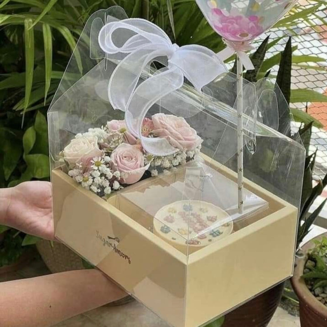 Caja 26.5x18x30cm - Amarillo Cake box Transparente Acetato con Manija