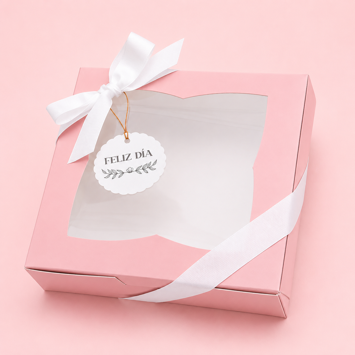 Caja 22x22x7cm rosa con visor - 641360