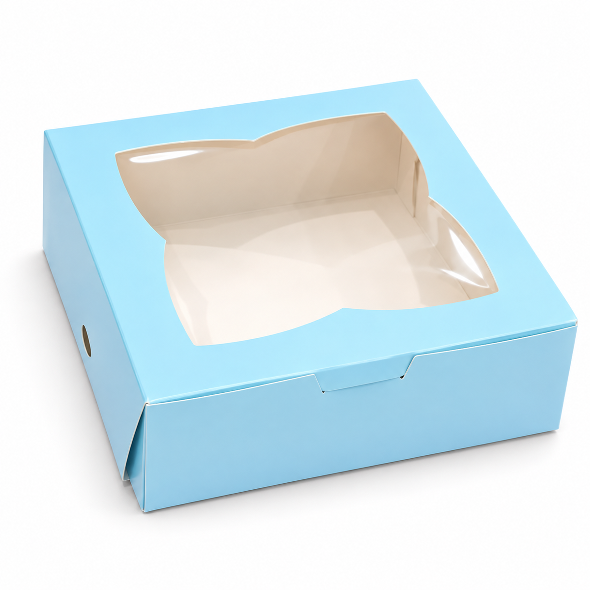 Caja 22x22x7cm celeste con visor - 640219