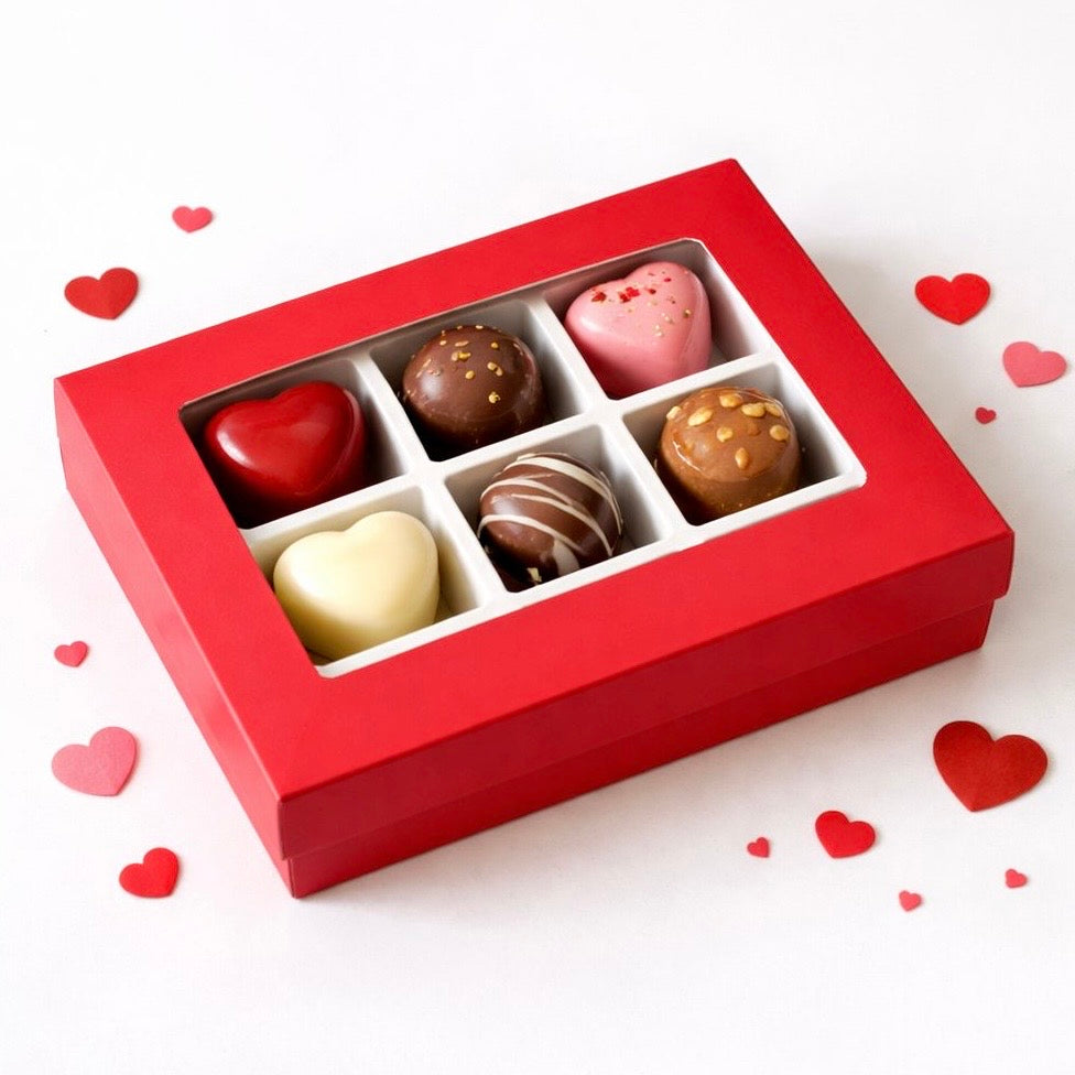 Caja 13.5x9.5x3.5cm p/ 6 bombones Rojo (Paquete x 5 und)