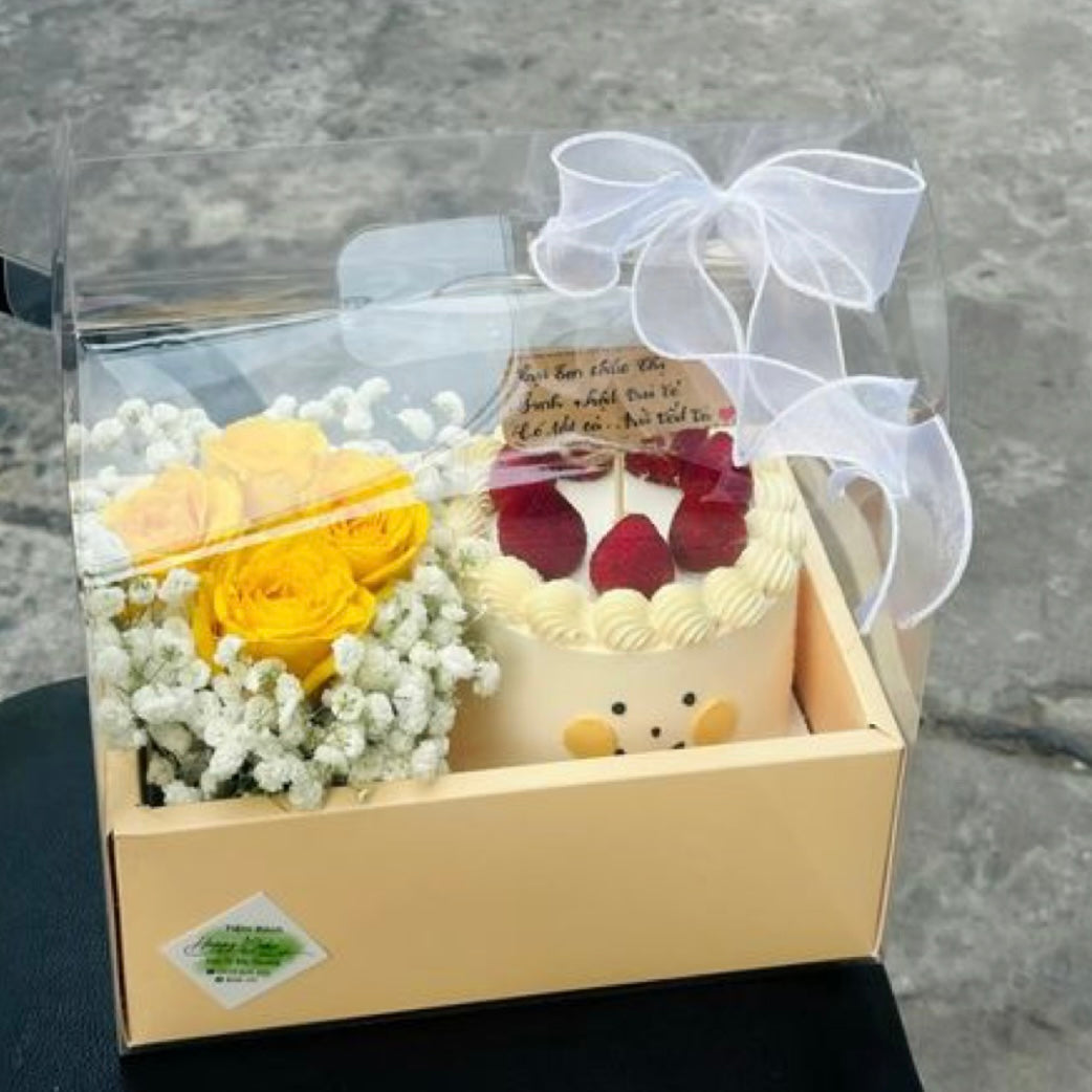 Caja 26.5x18x30cm - Amarillo Cake box Transparente Acetato con Manija