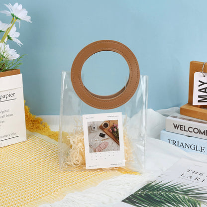 Bolsa PVC Cristal Manija de Cuerina Marrón - 20x12x24cm