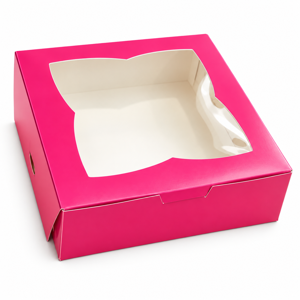 Caja 22x22x7cm fucsia con visor - 640892