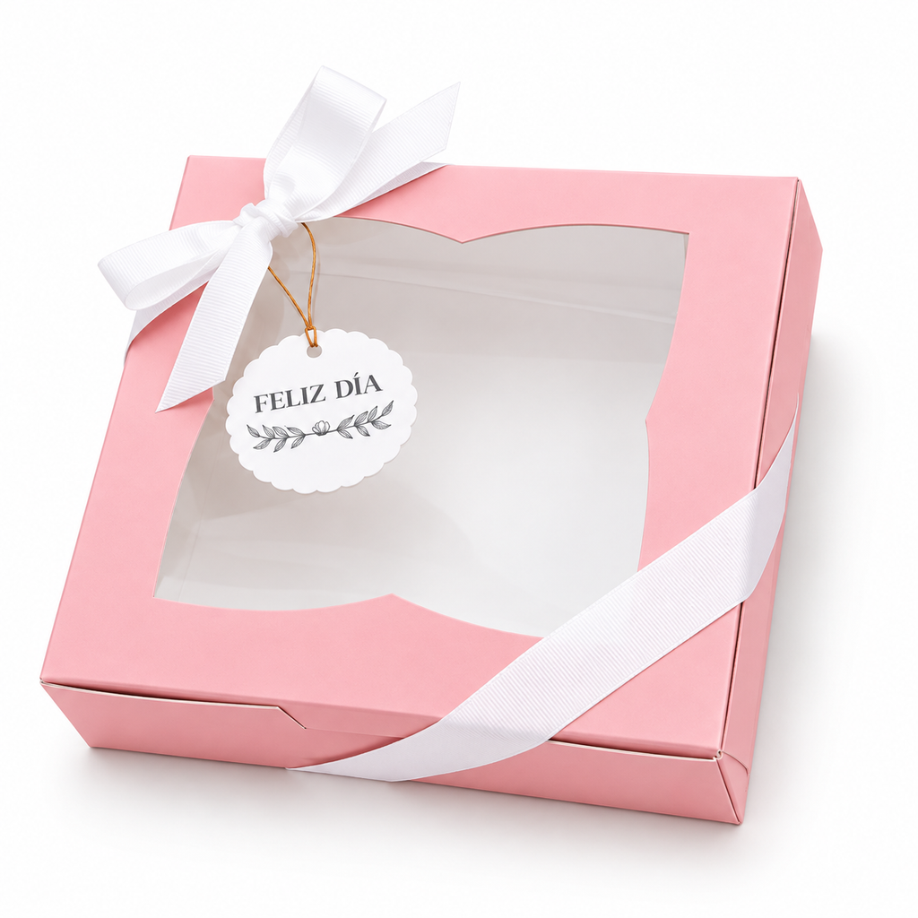Caja 22x22x7cm rosa con visor - 641360