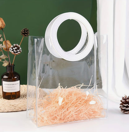 Bolsa PVC Cristal Manija de Cuerina Blanco- 25x14.5x27cm