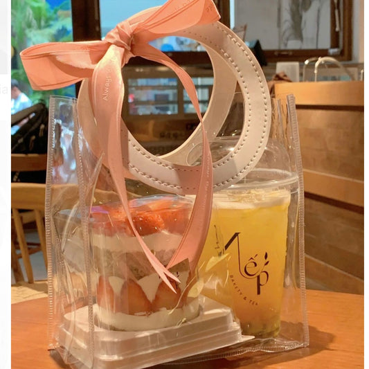 Bolsa PVC Cristal Manija de Cuerina Blanco - 20x12x24cm