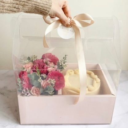 Caja 26.5x18x30cm - Rosa Cake box Transparente Acetato con Manija