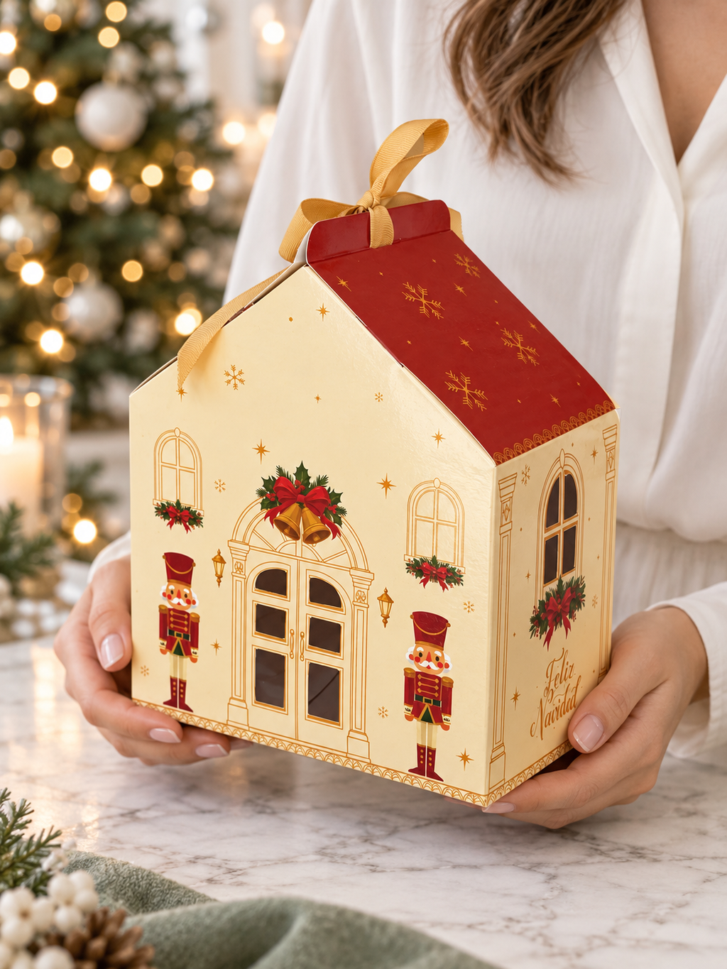 Caja Casita Navidad 18x13x22 cm (no incluye cinta)
