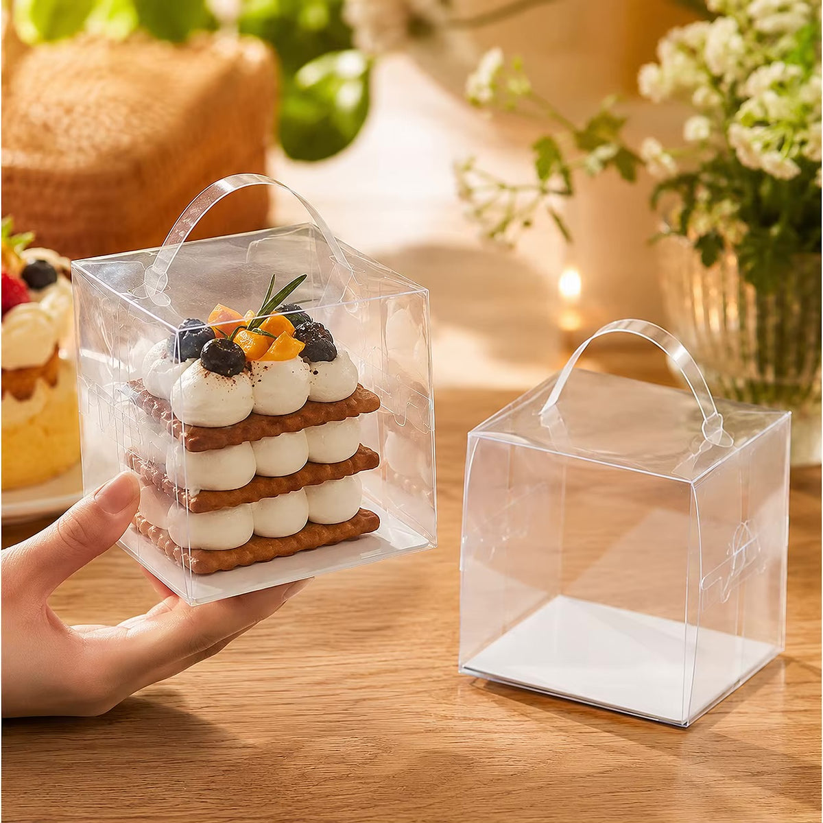 Caja 8x8x8cm transparente c/ Manija (PAQUETE X 10 UND)