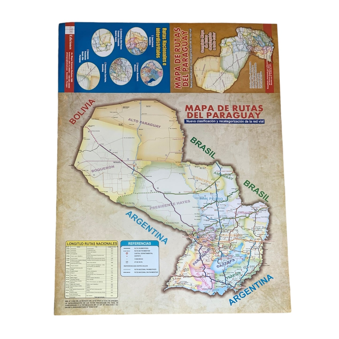 Mapa del Paraguay - Rutas y Distritos (Lámina educativa grande)