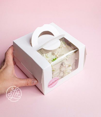 Caja 13.5x13.5x10cm c/ visor - Incluye Base p/ Torta