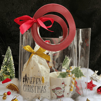 Bolsa PVC Cristal Manija de Cuerina Roja - 25x14.5x27cm - COD 642296