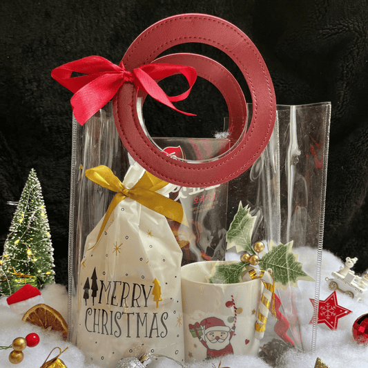 Bolsa PVC Cristal Manija de Cuerina Roja - 25x14.5x27cm