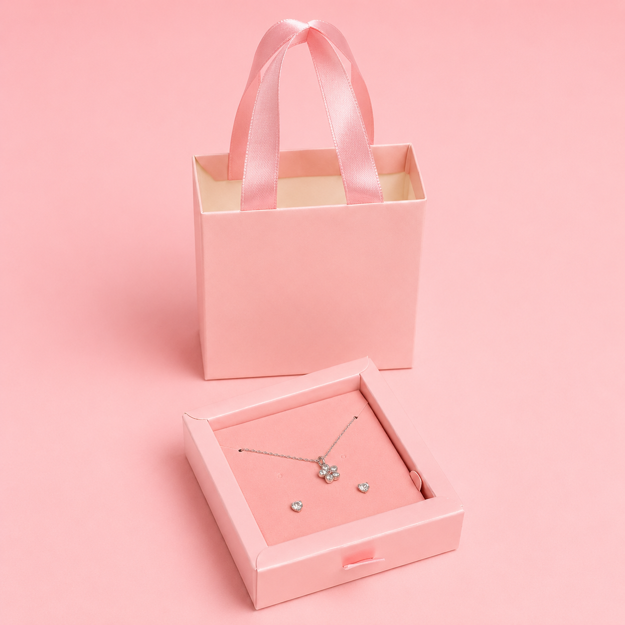 Caja 9x9x3cm para Joyas Rosa - Tipo Bolso