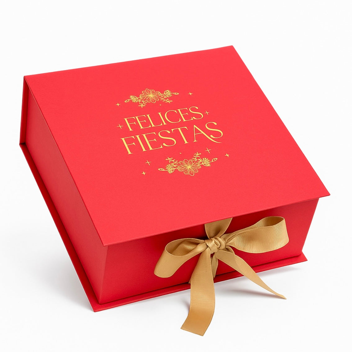 Caja Premium Tipo Libro Felices Fiestas Rojo 25x25x10cm - COD 642333
