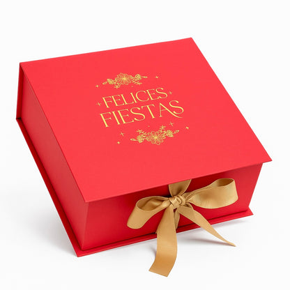 Caja Premium Tipo Libro Felices Fiestas Rojo 25x25x10cm - COD 642333