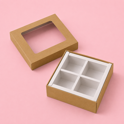 Caja 9.5x9.5x4cm p/ 4 bombones Kraft (Paquete x 5 und) - 801080